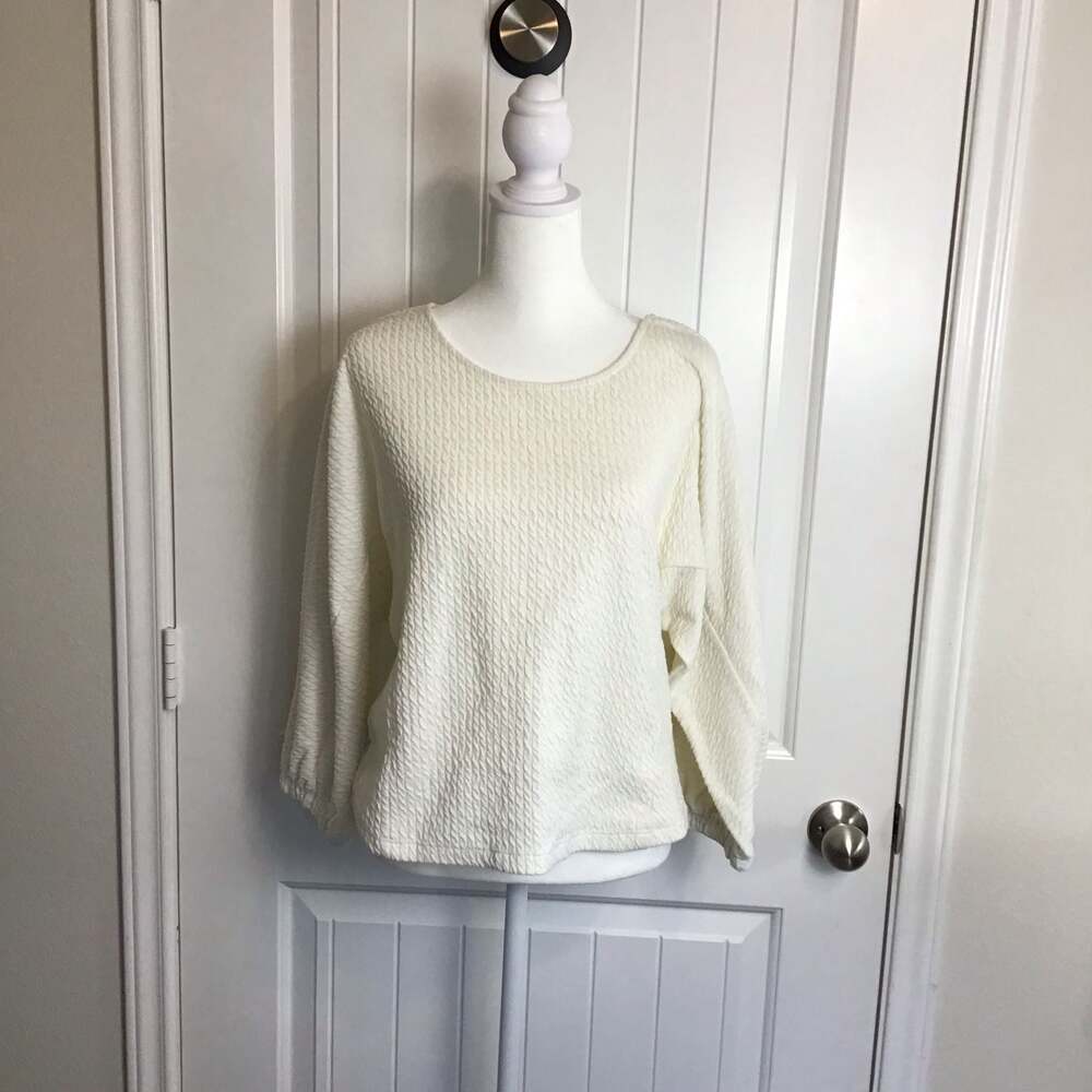 Anthropologie Arya White Cream Textured Long Sleeve Pullover Top Size M - Picture 2 of 11